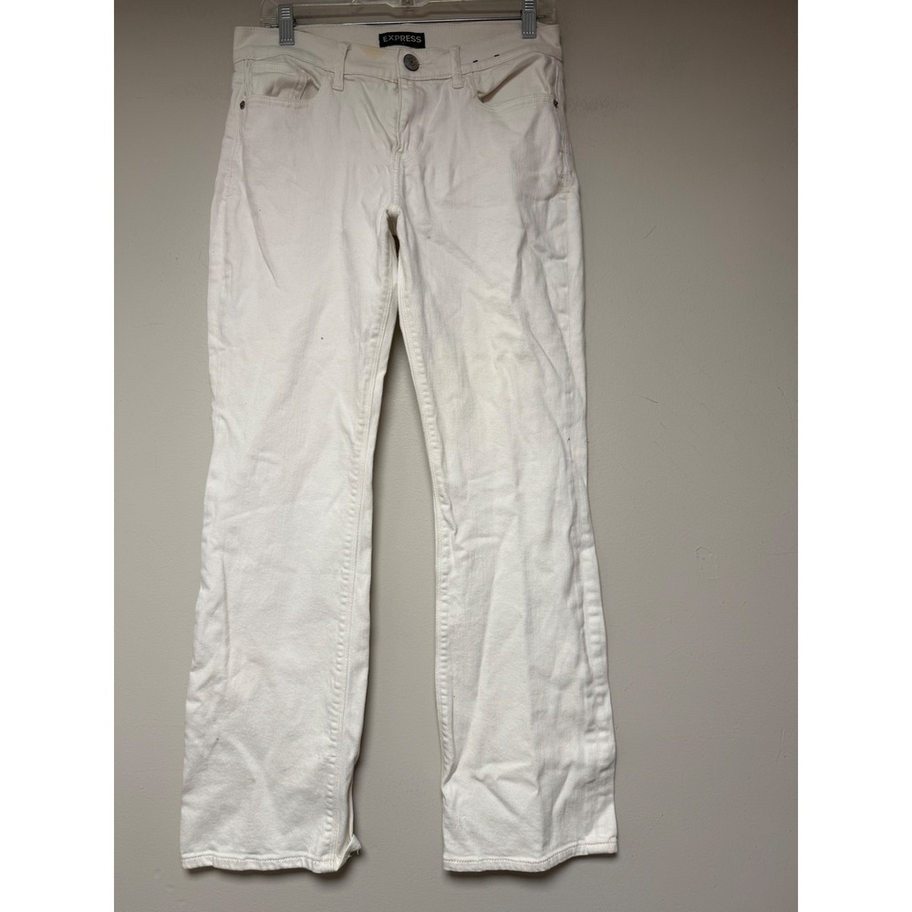 Express Barely Boot Jeans Women 8S White Good Mid Rise Stretch Denim